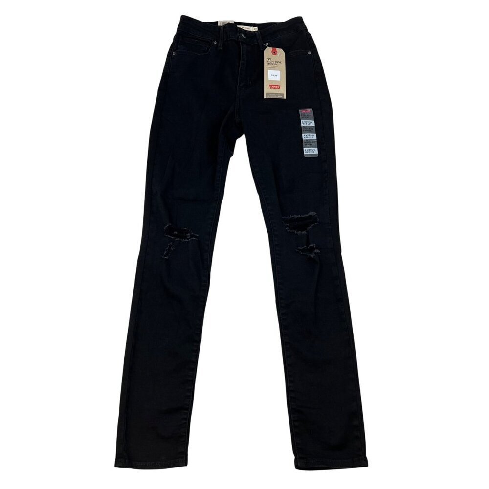 Levi Strauss Distressed 721 Skinny Jeans Five Pocket Black Size 28 Waist New